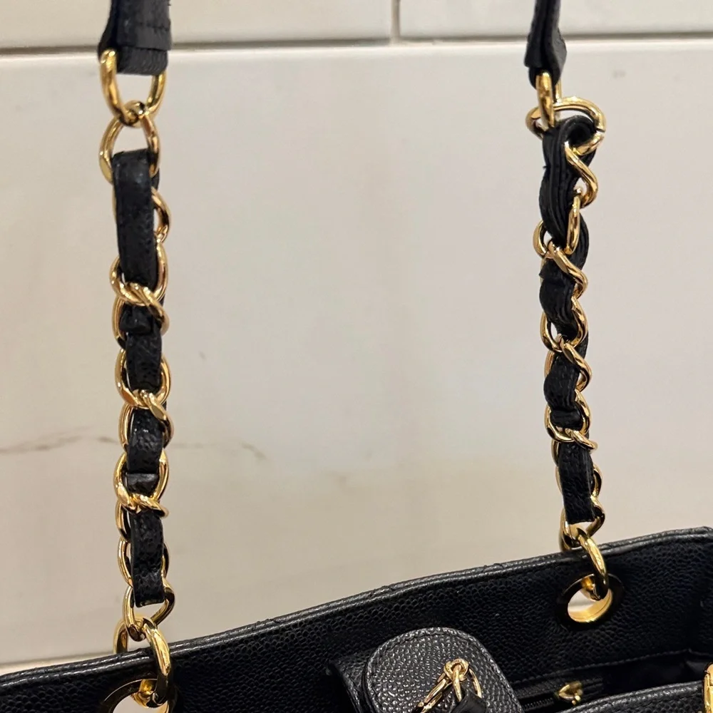 CHANEL Black Quilted Caviar Leather Petite Shopper with Gold Hardware. - Picture 15 of 16